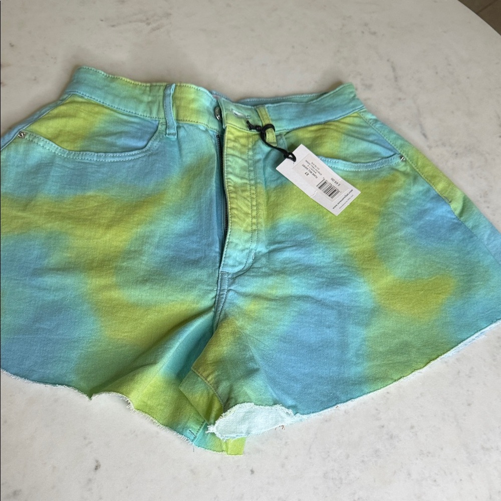 WeWoreWhat Blue and Green Tie-Dye Jean Shorts
